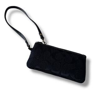 Vintage Coach wristlet small black CC wallet purse bag mini Jacquard clutch